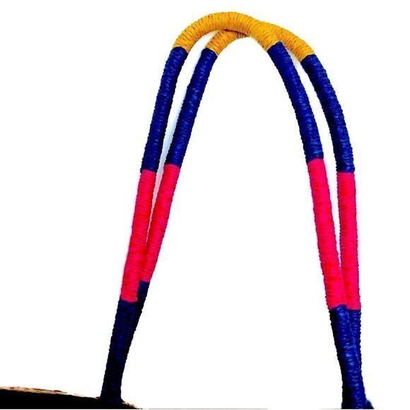 Beach boho chic woven style tote book day bag with yarn pom pom tassel - Picture 3 of 6